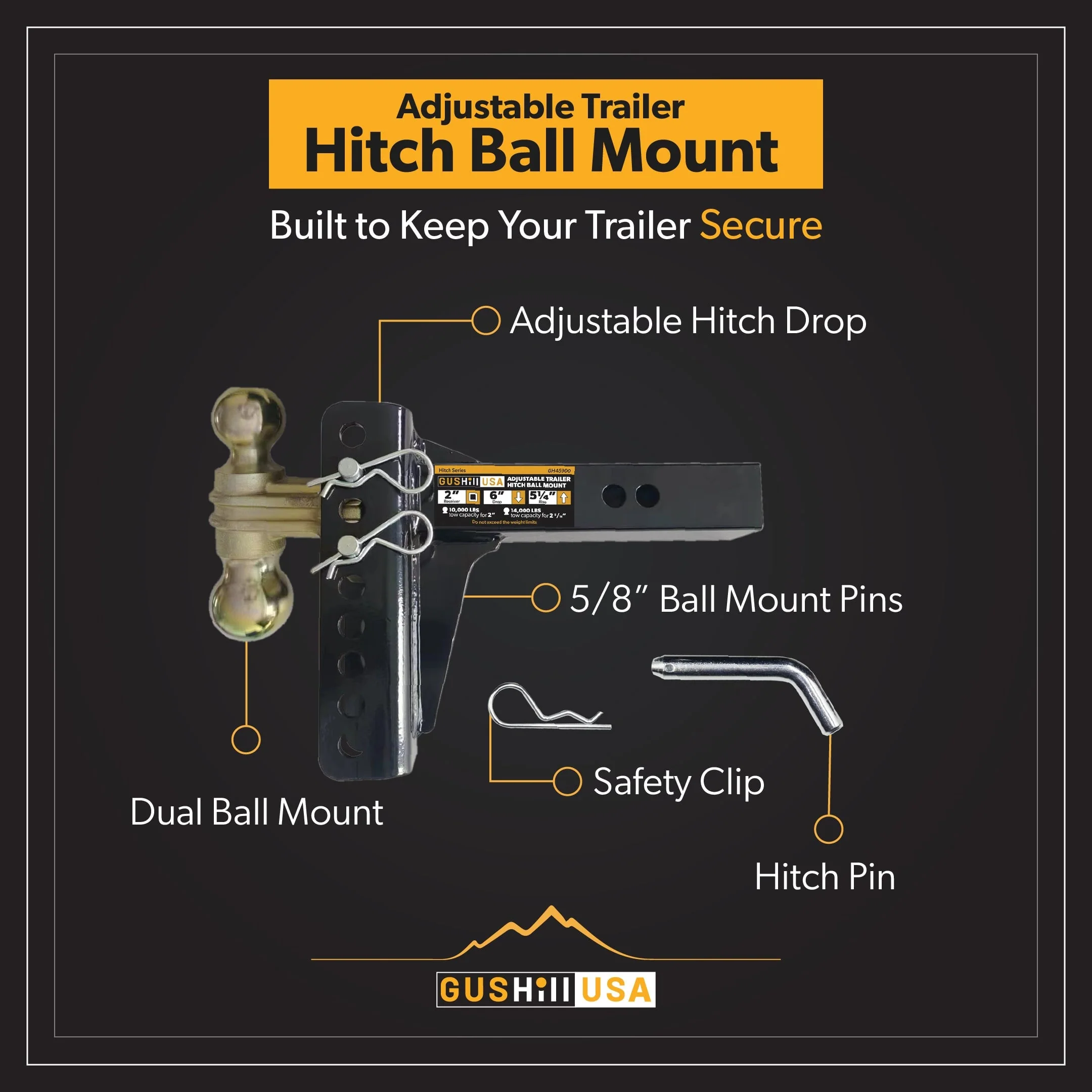 Adjustable Trailer Hitch Ball Mount for 2" Receiver-GH45900 - Image 3