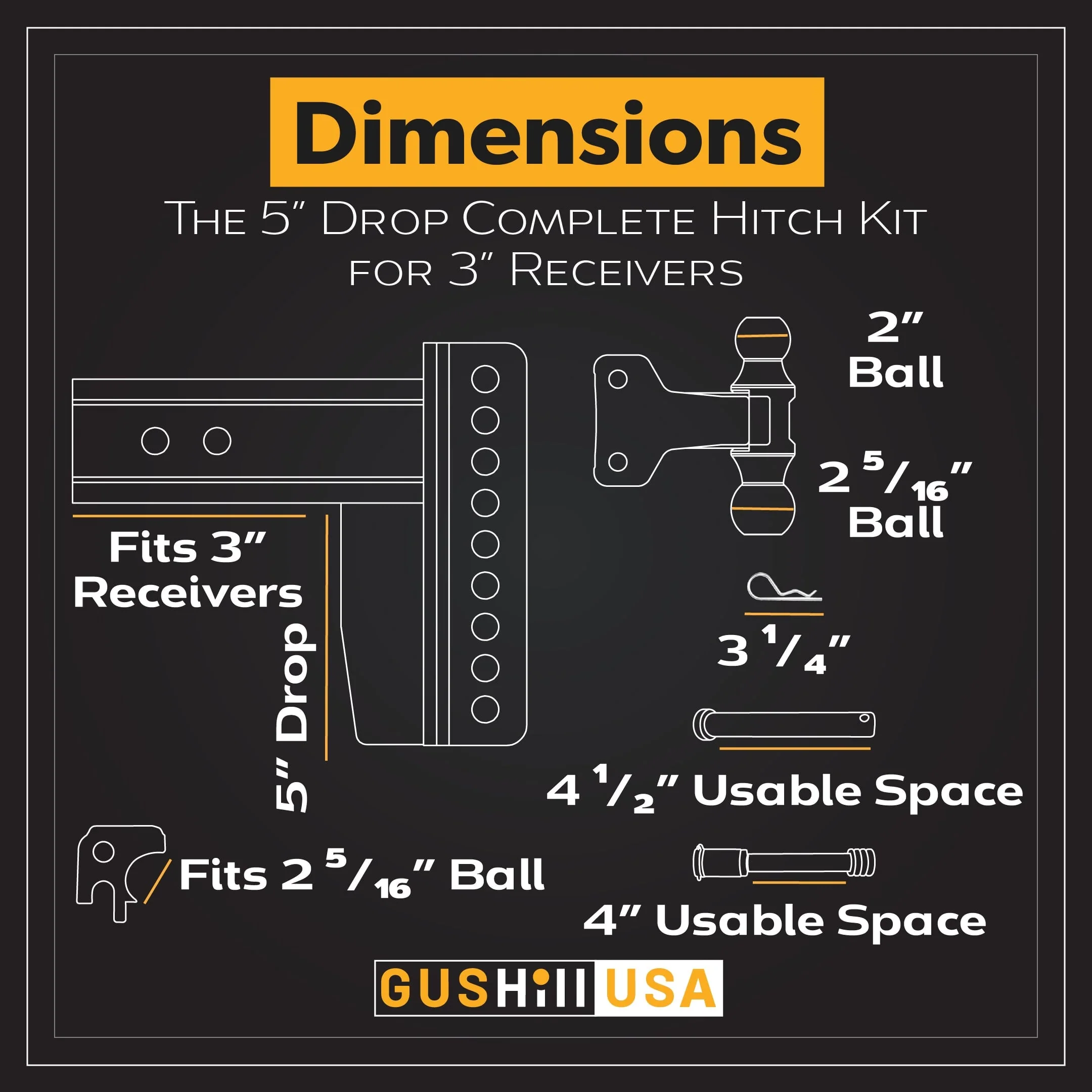 16,000 lbs. Tow Rating, GusHillUSA Complete Hitch Kit with Dual Ball - Image 11
