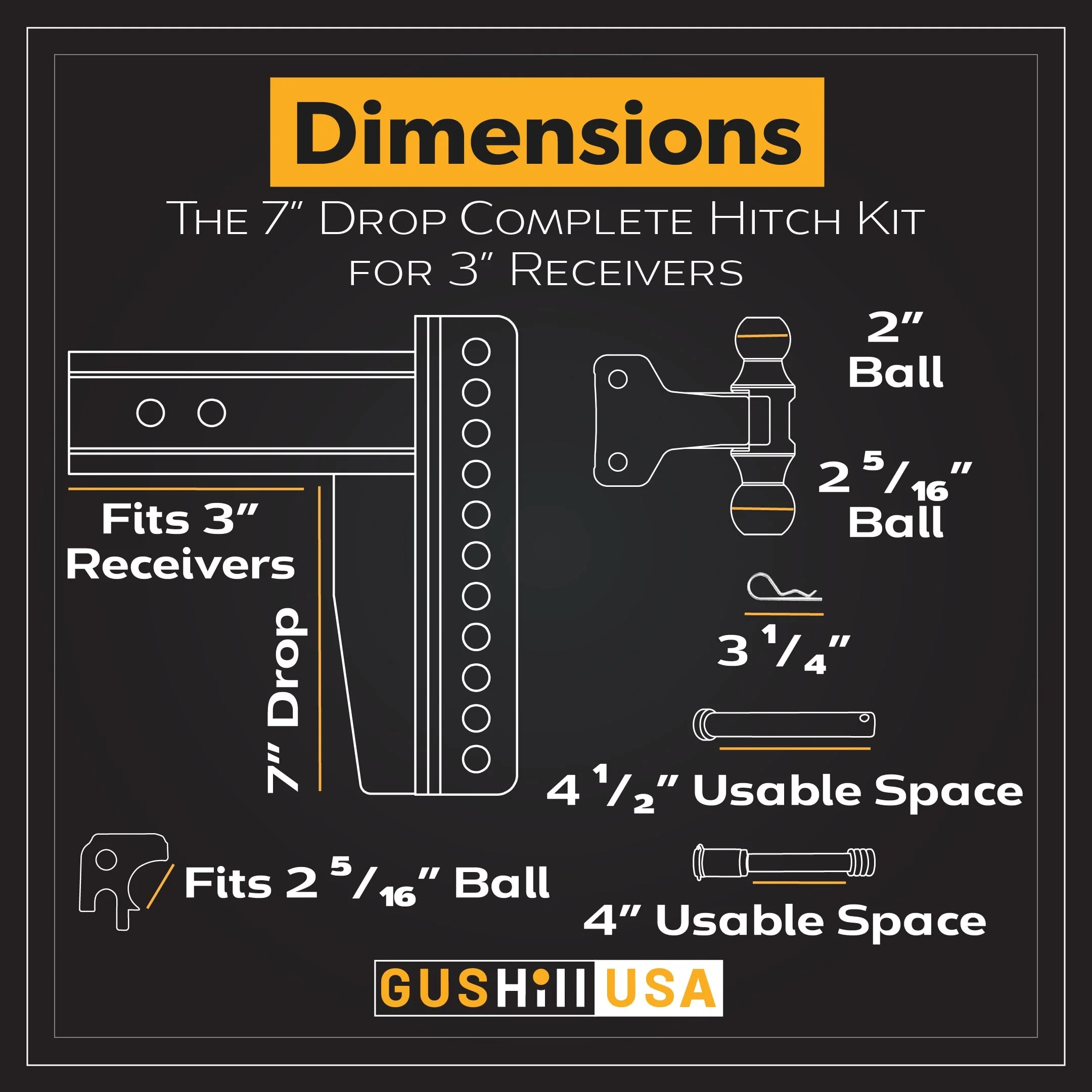 16,000 lbs. Tow Rating, GusHillUSA Complete Hitch Kit with Dual Ball - Image 12