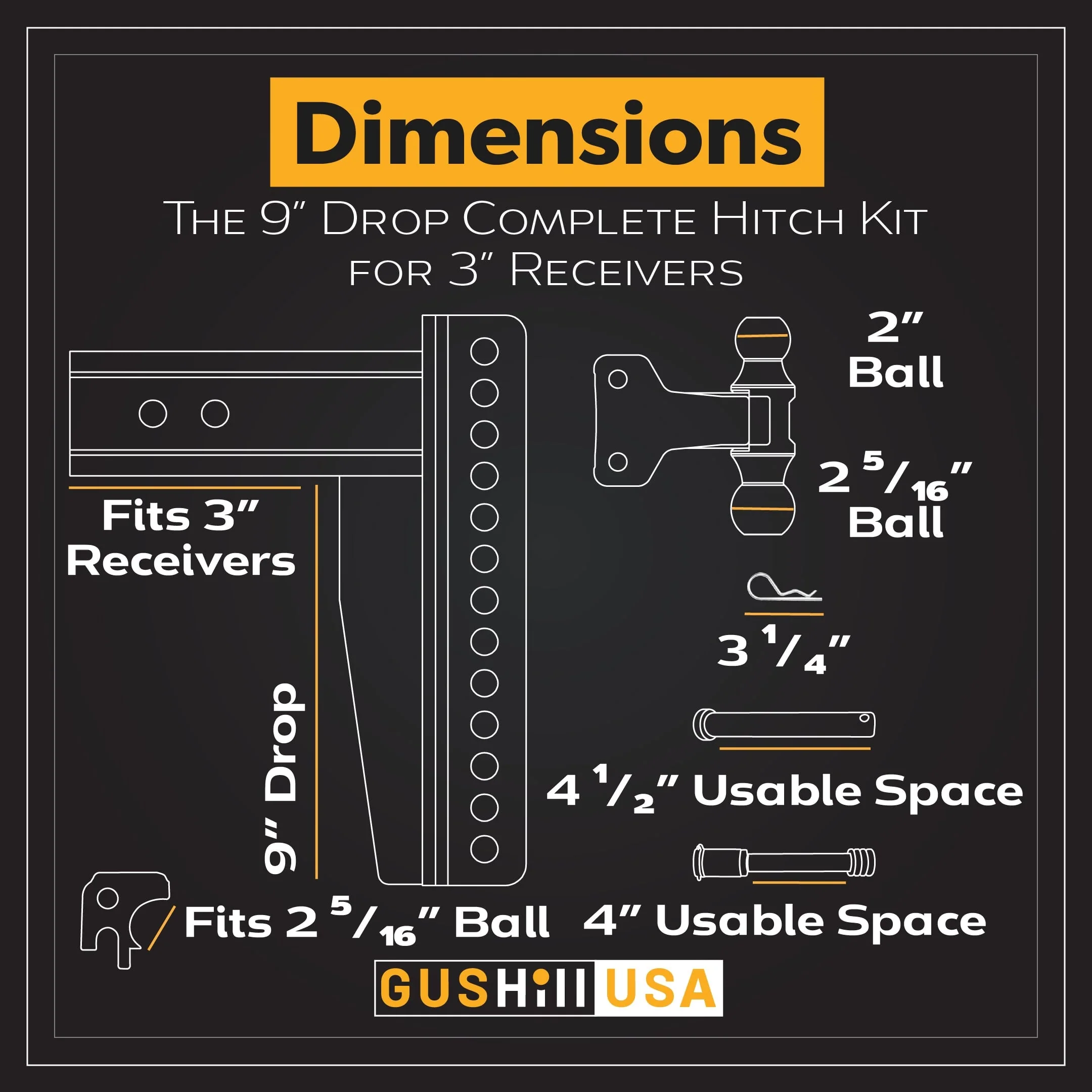 16,000 lbs. Tow Rating, GusHillUSA Complete Hitch Kit with Dual Ball - Image 13