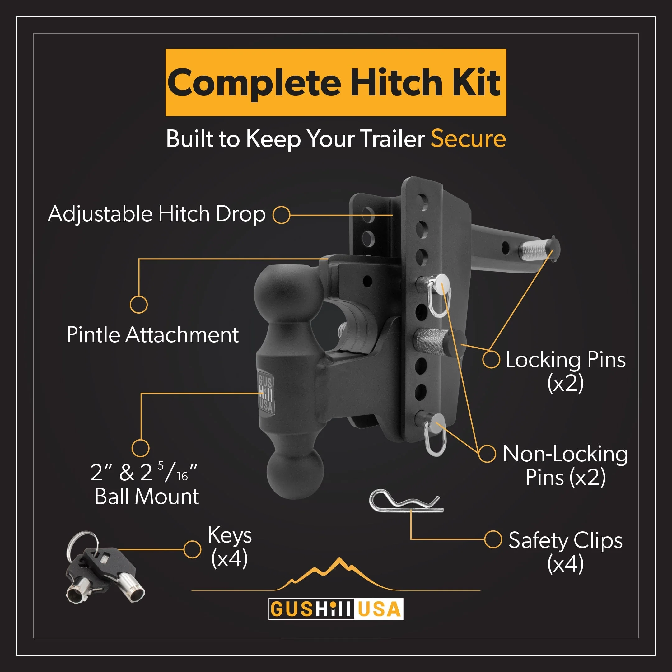 16,000 lbs. Tow Rating, GusHillUSA Complete Hitch Kit with Dual Ball - Image 3