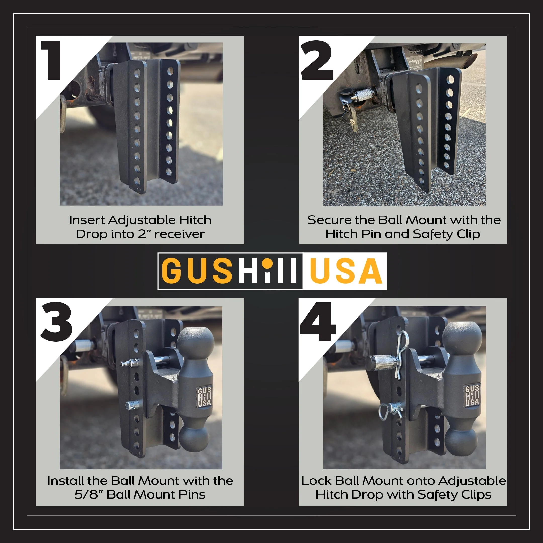 16,000 lbs. Tow Rating, GusHillUSA Complete Hitch Kit with Dual Ball - Image 4