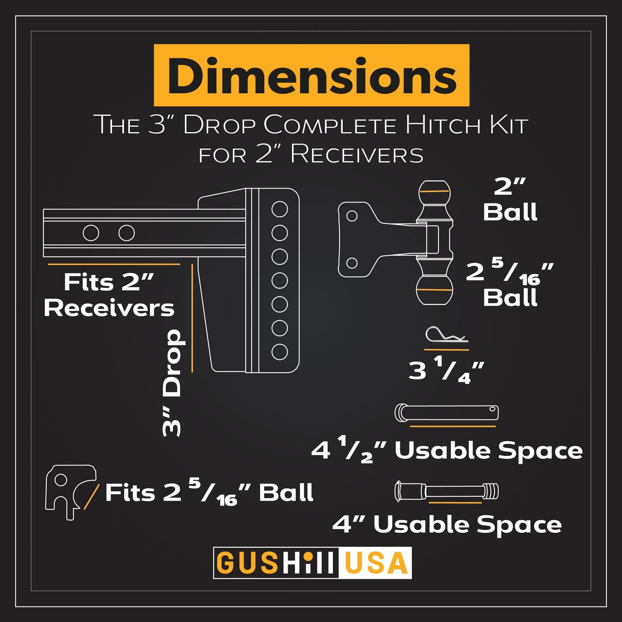 16,000 lbs. Tow Rating, GusHillUSA Complete Hitch Kit with Dual Ball - Image 5