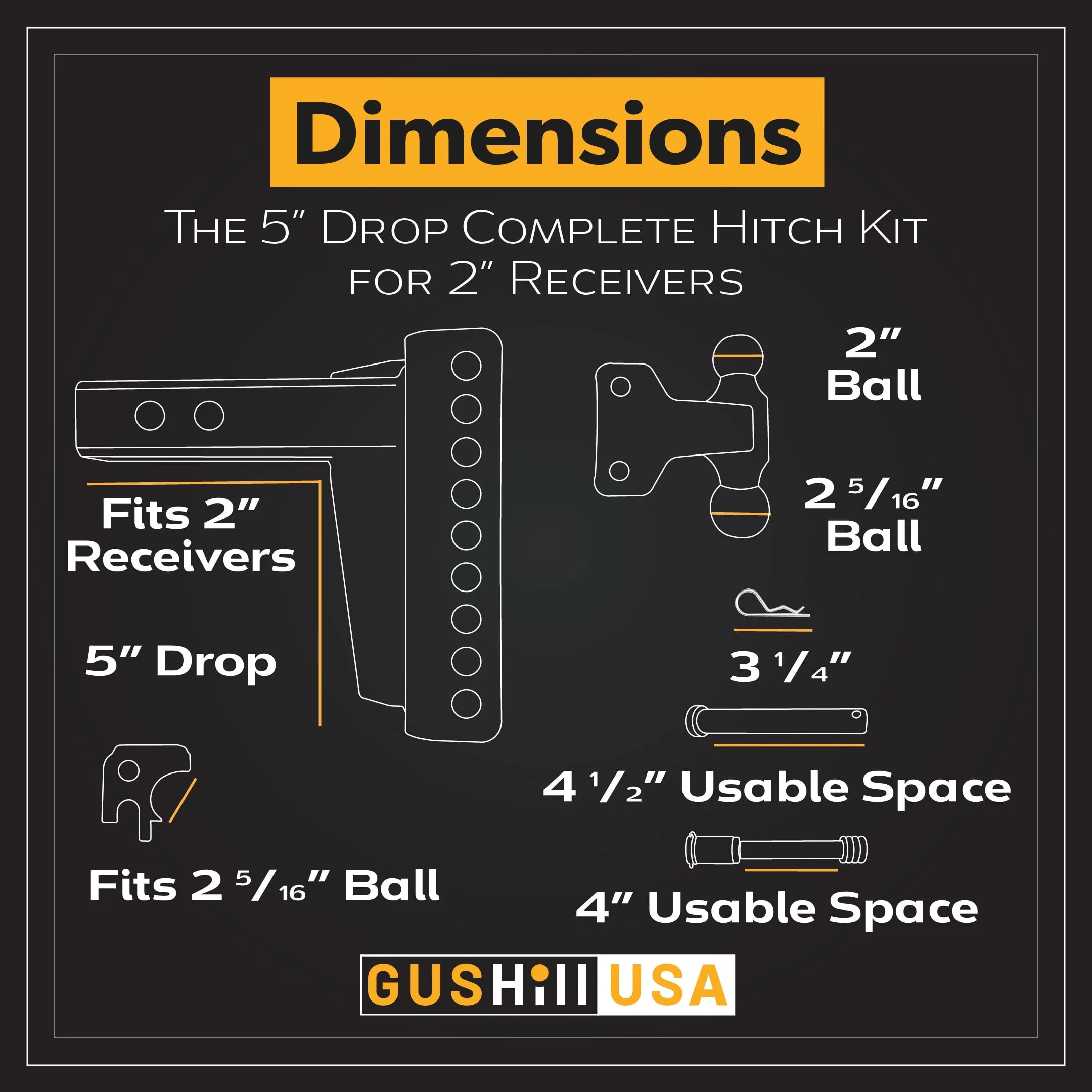16,000 lbs. Tow Rating, GusHillUSA Complete Hitch Kit with Dual Ball - Image 6