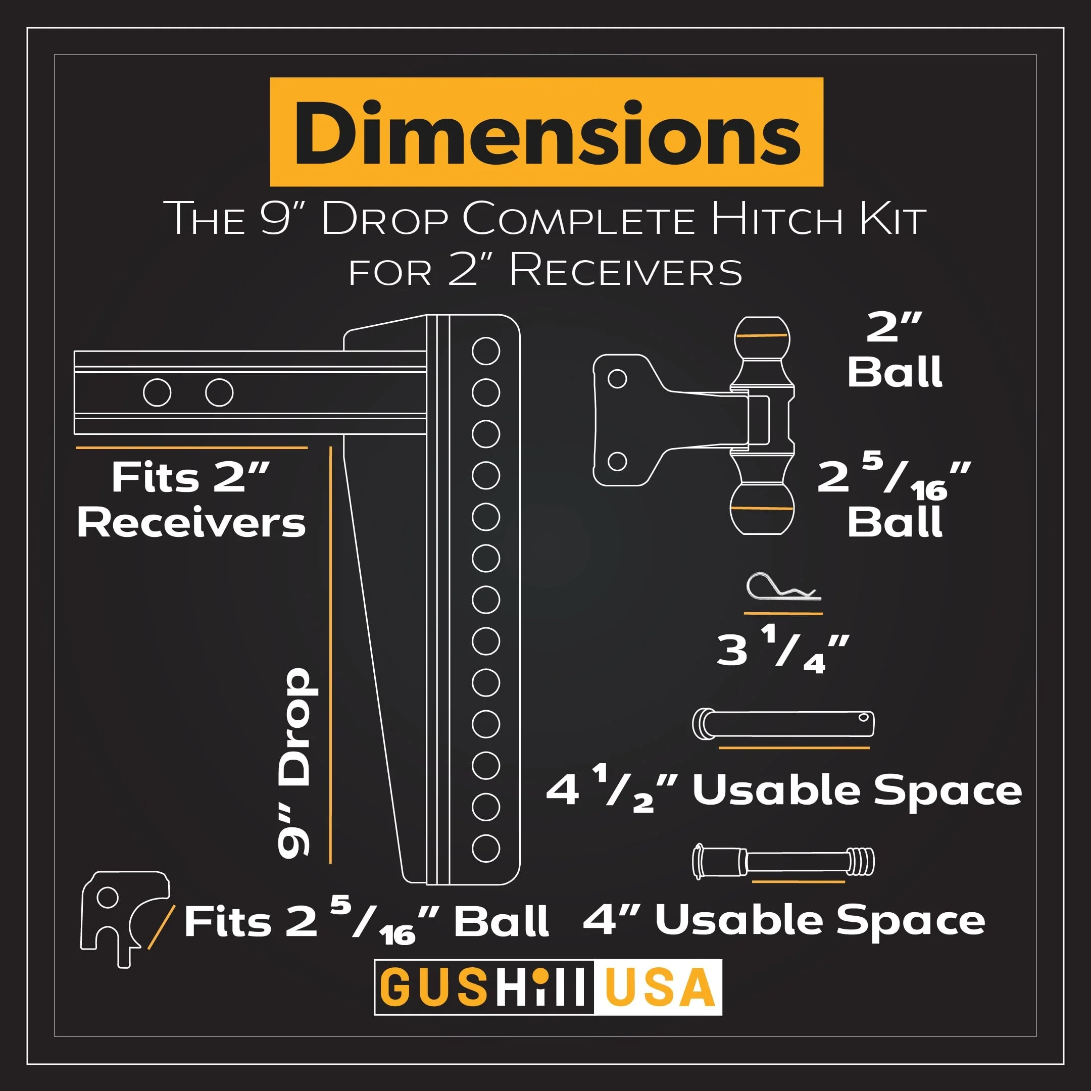 16,000 lbs. Tow Rating, GusHillUSA Complete Hitch Kit with Dual Ball - Image 8