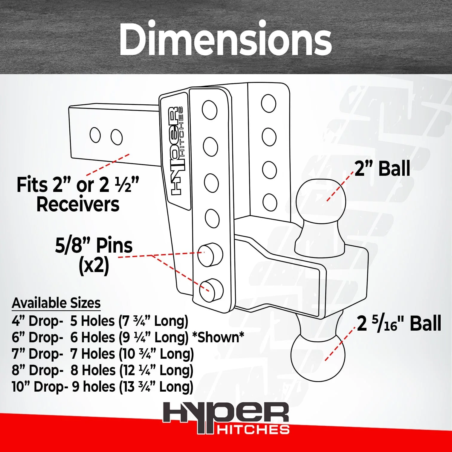 10,000 lbs Tow Rating,  Hyper Hitches A300 Adjustable Drop Hitch - Image 3