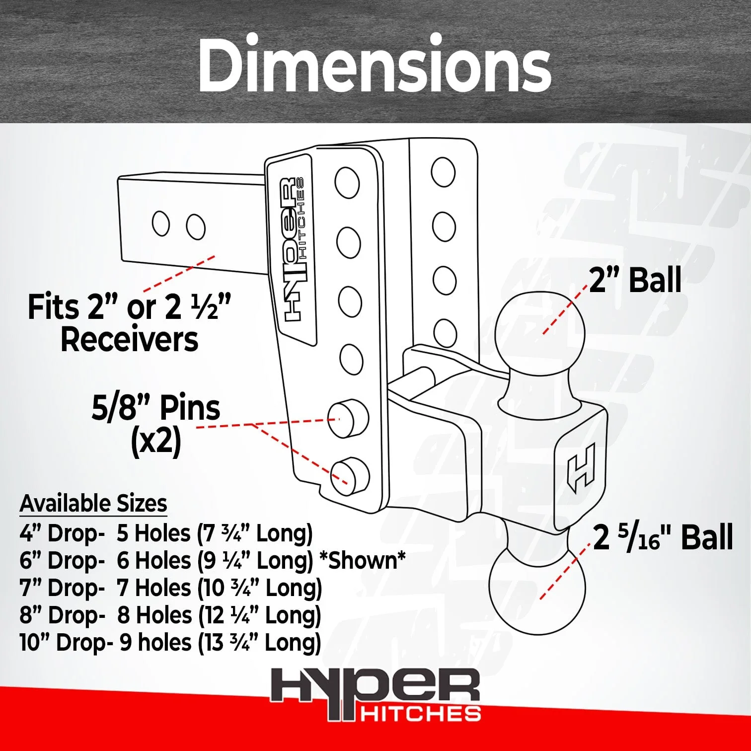 12,500 lbs Tow Rating, Hyper Hitches M355 Adjustable Drop Hitch - Image 3