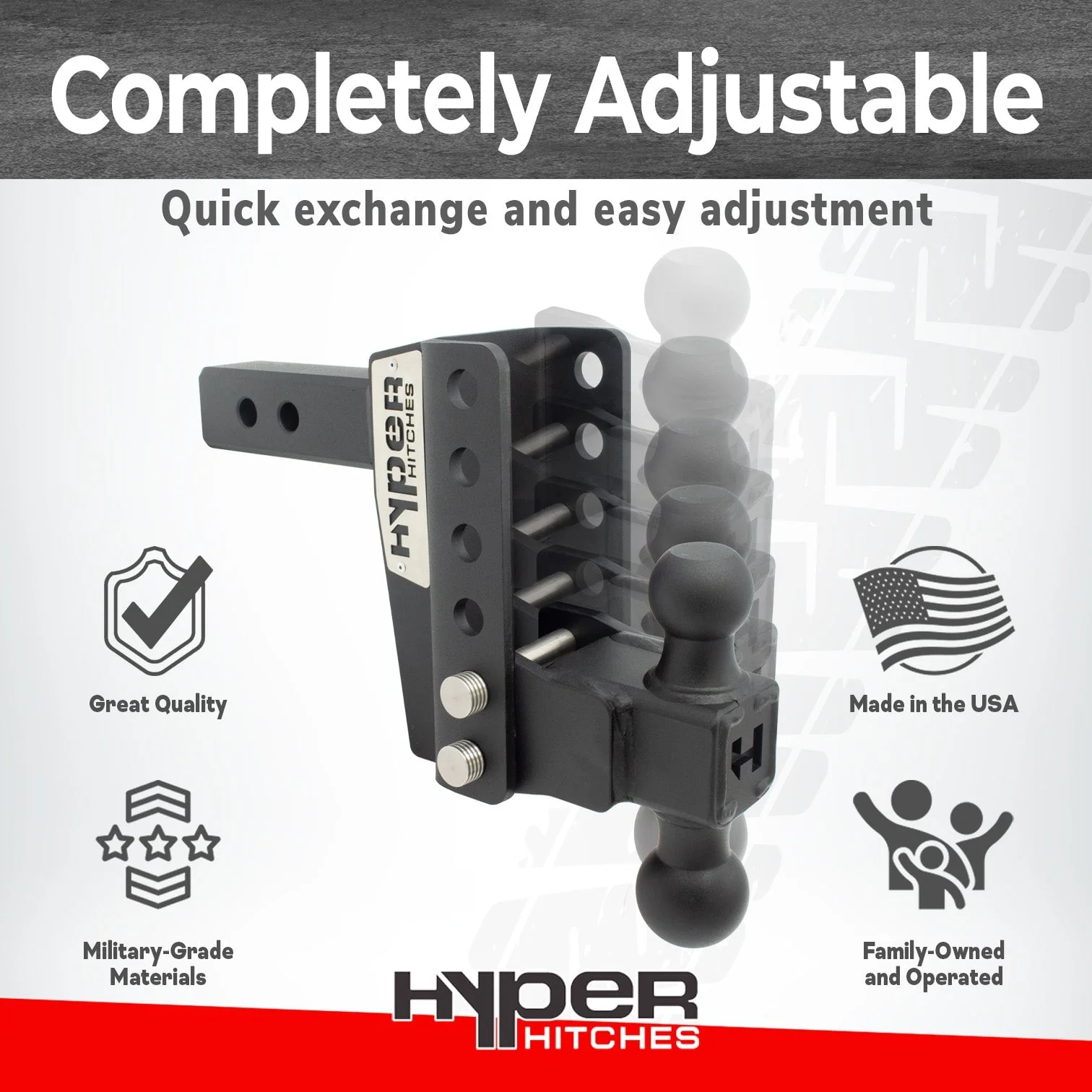 12,500 lbs Tow Rating, Hyper Hitches M355 Adjustable Drop Hitch - Image 4