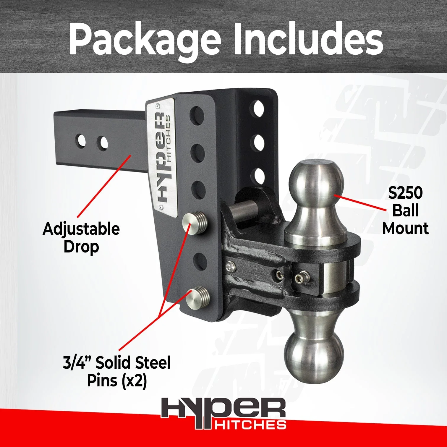 25,000 lbs Tow Rating, Hyper Hitches S250 Adjustable Drop Hitch - Image 4