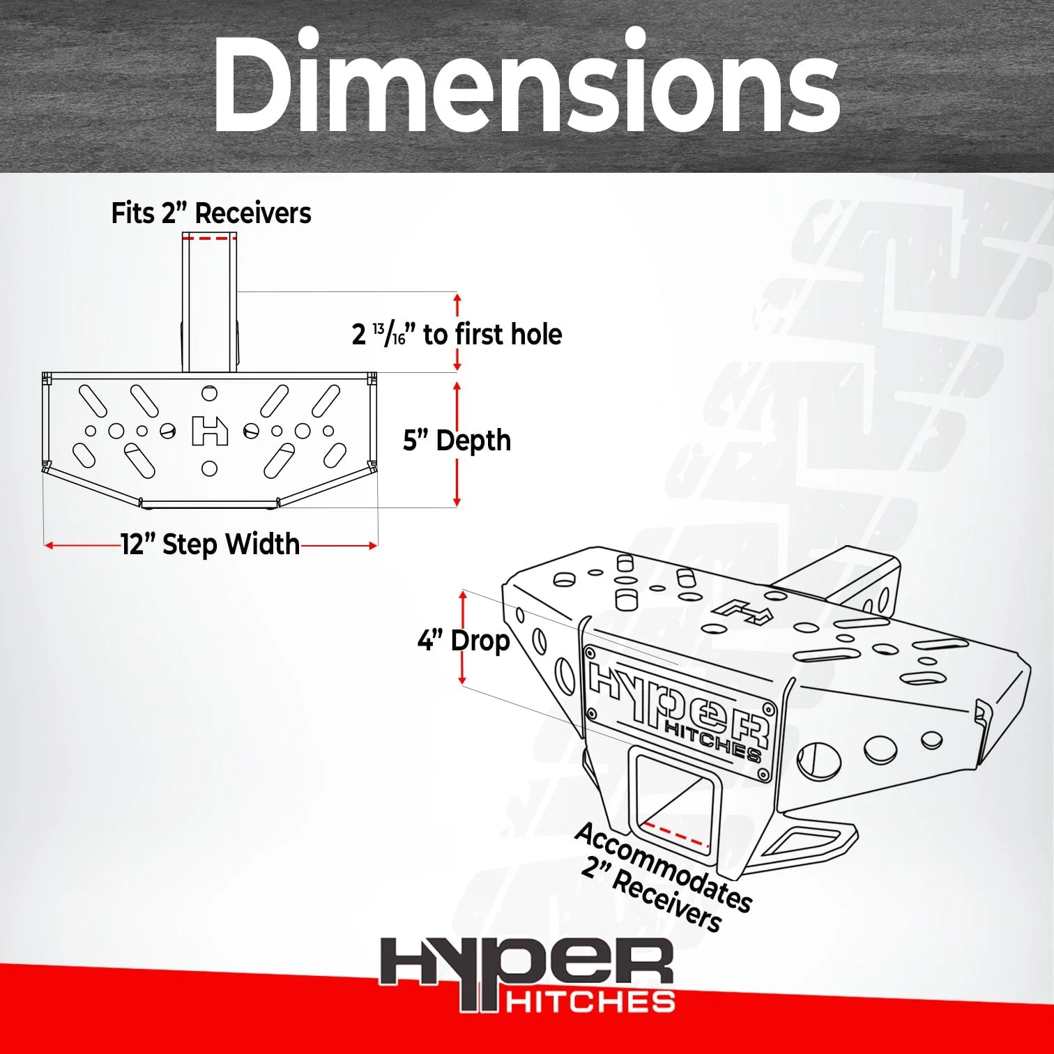 Hitch Step with Integrated Receiver Drop for 2" Hitch/ 12" Step - Image 3
